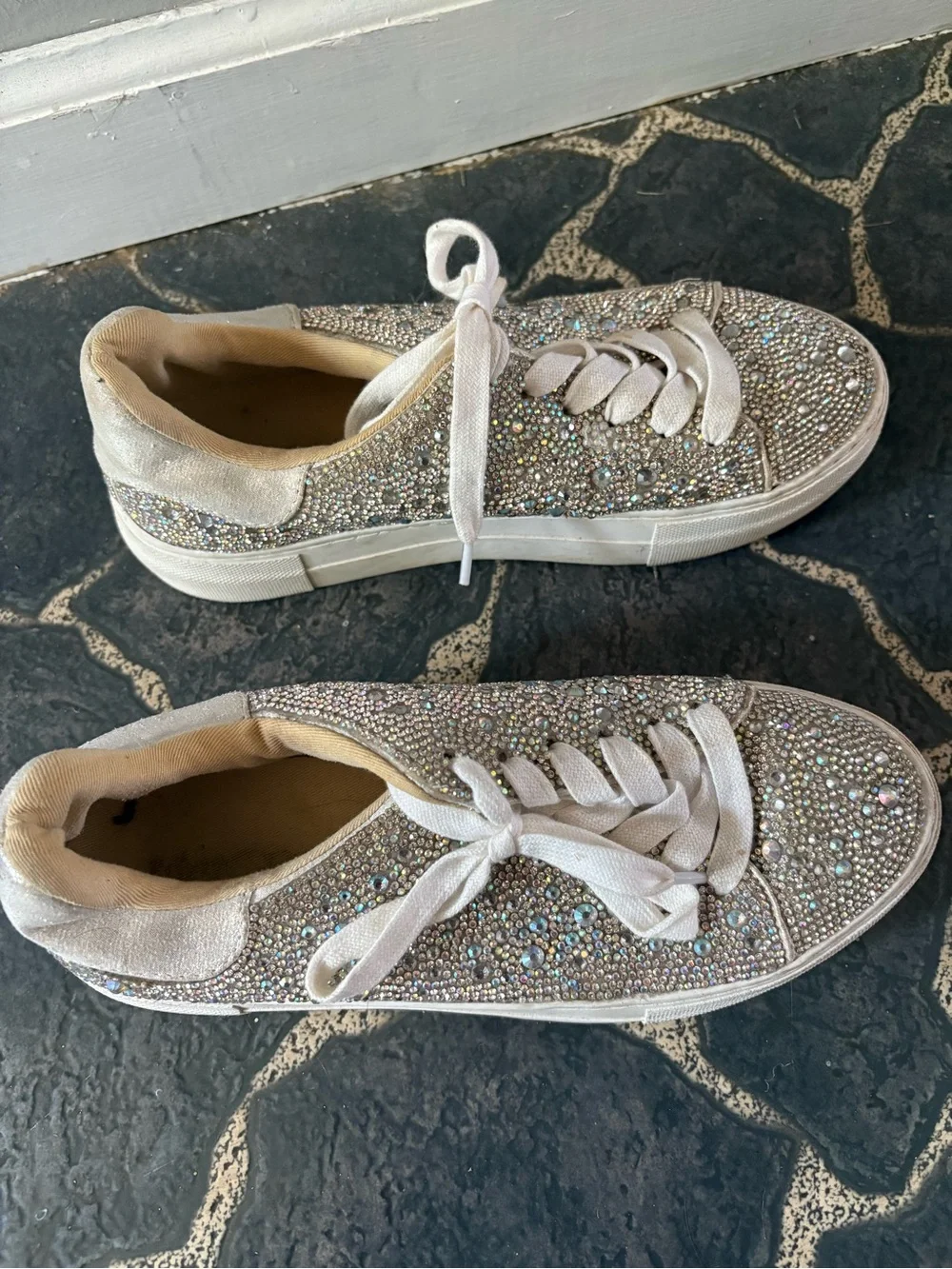 Betsey Johnson Iridescent Crystal Platform Sneakers - White - Picture 4 of 6